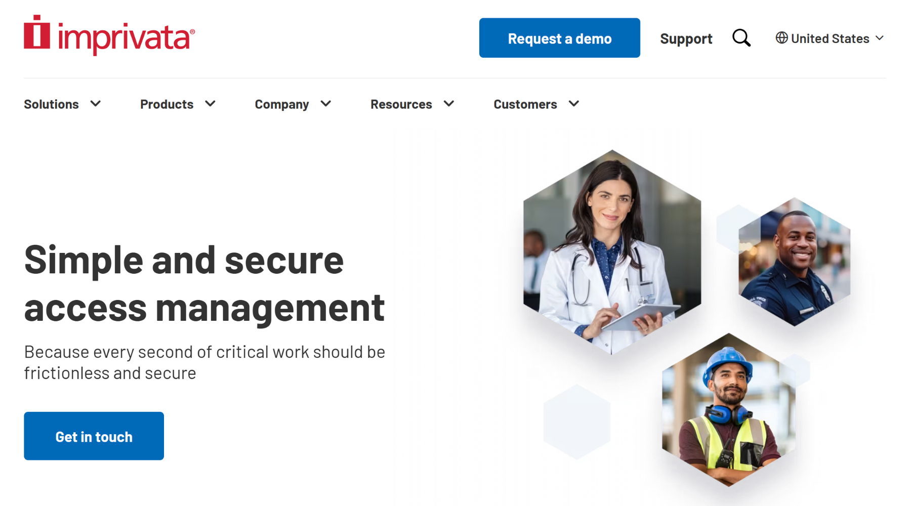 Imprivata's HIPAA compliant messaging app home page that reads: Simple and secure access management. Because every second of critical work should be frictionless and secure.