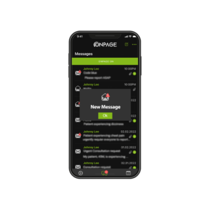 OnPage's IT On-call management system displaying a new message on smartphone screen