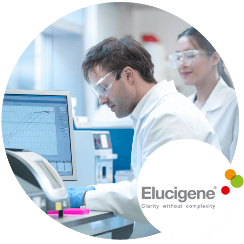Elucigene labs case study depicted by lab technician on desktop