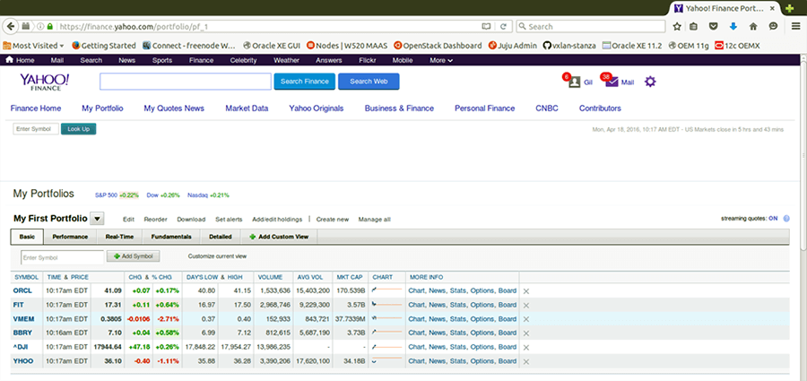 yahoo finance stocks