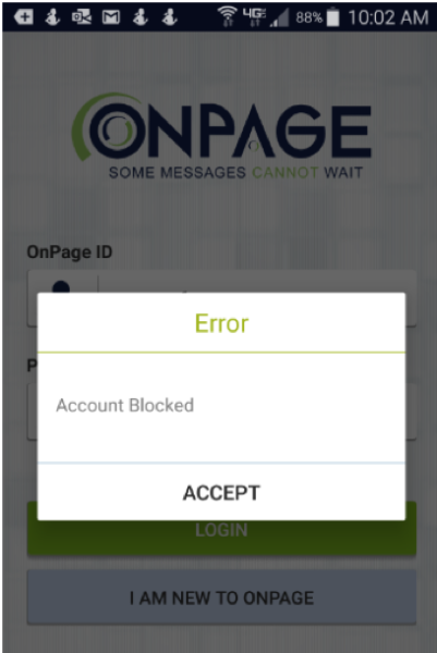 account blocked onpage message support app portal web