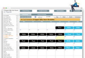 IT on-call management system, showing the IT support after hours escalation on-call schedule.