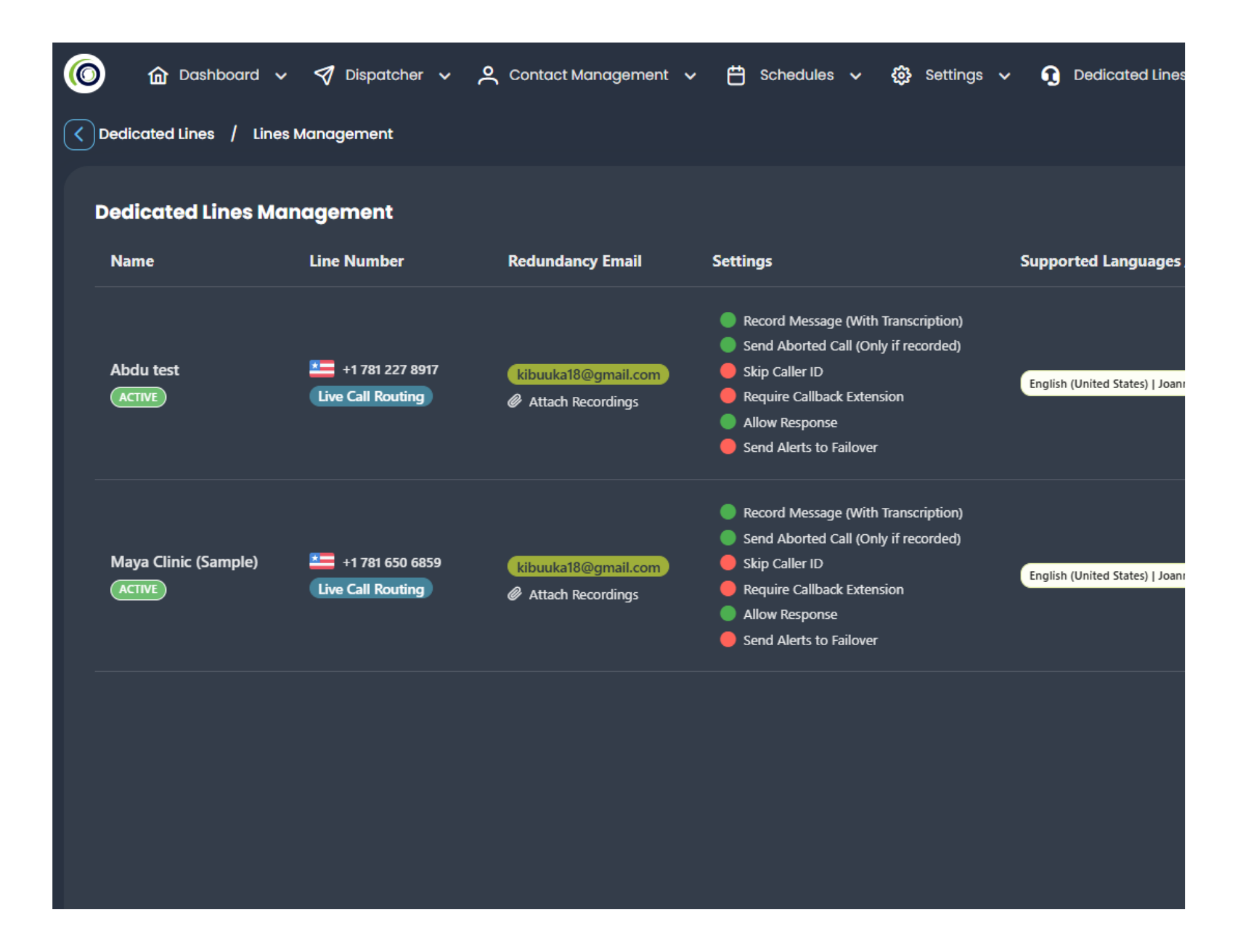 critical alerting platform's user management screen