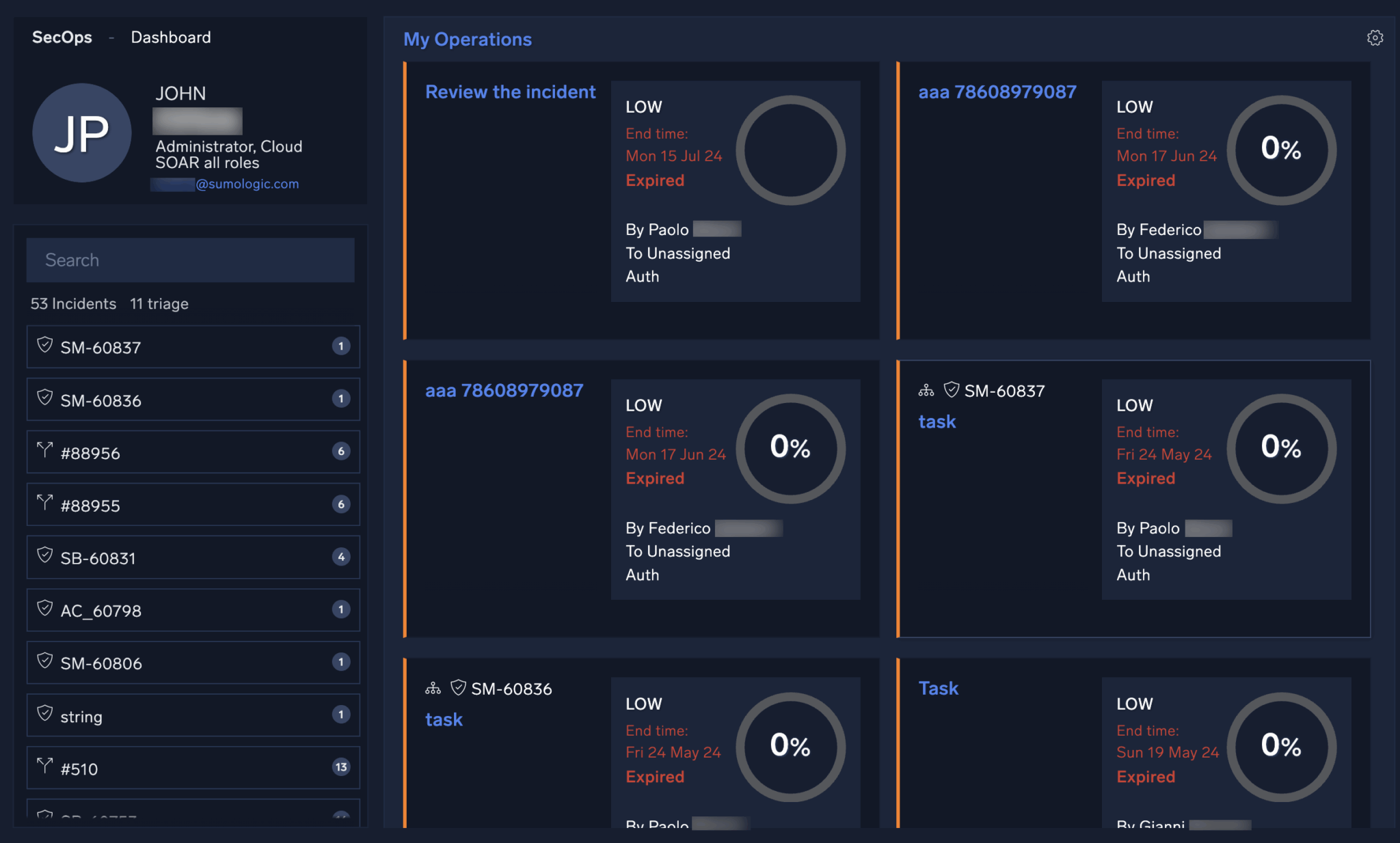 Sumo Logic Cloud SOAR dashboard