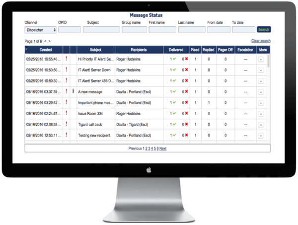 OnPage message trails and fail-over reports