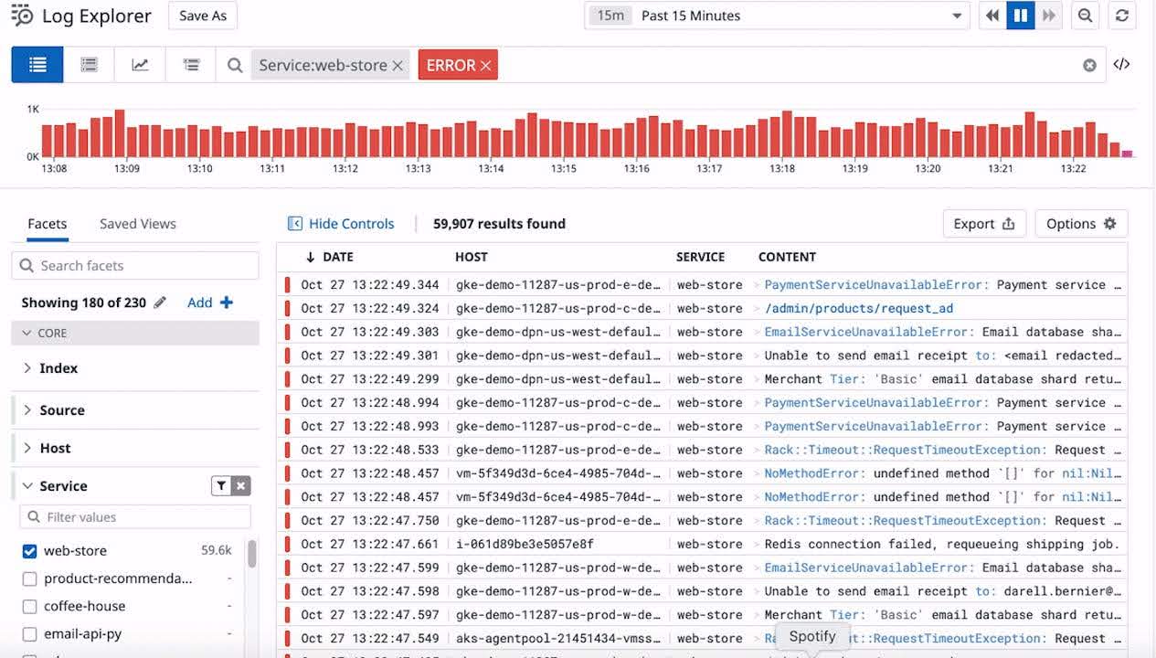 DataDog Log Explorer