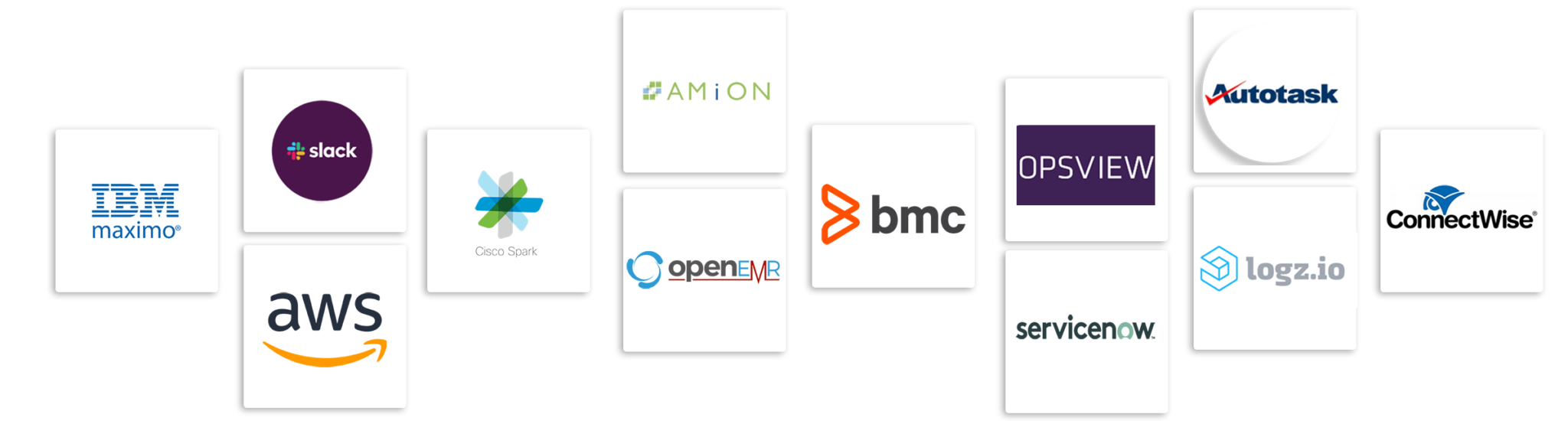 OnPage interations including IBM maximo, Slack, AWS, Cisco Spark, Amion, OpenEMR, bmc, opsview, ServiceNow, Autotask, logz.io, and ConnectWise
