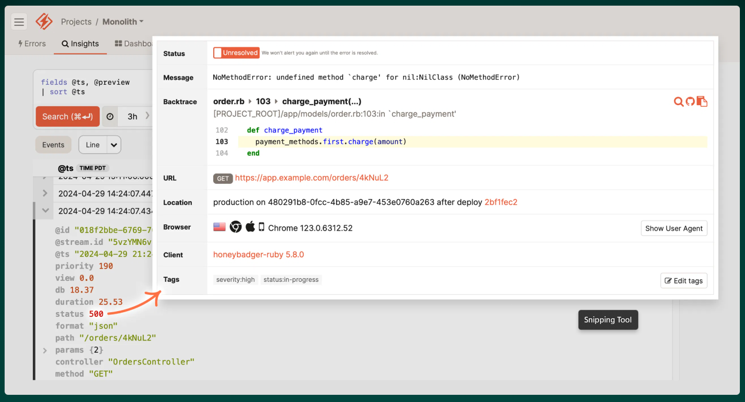 Honeybadger Error Tracking Screenshot