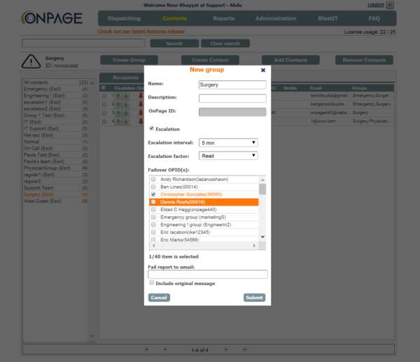 Screenshot of OnPage web app showing where teams can create new groups.