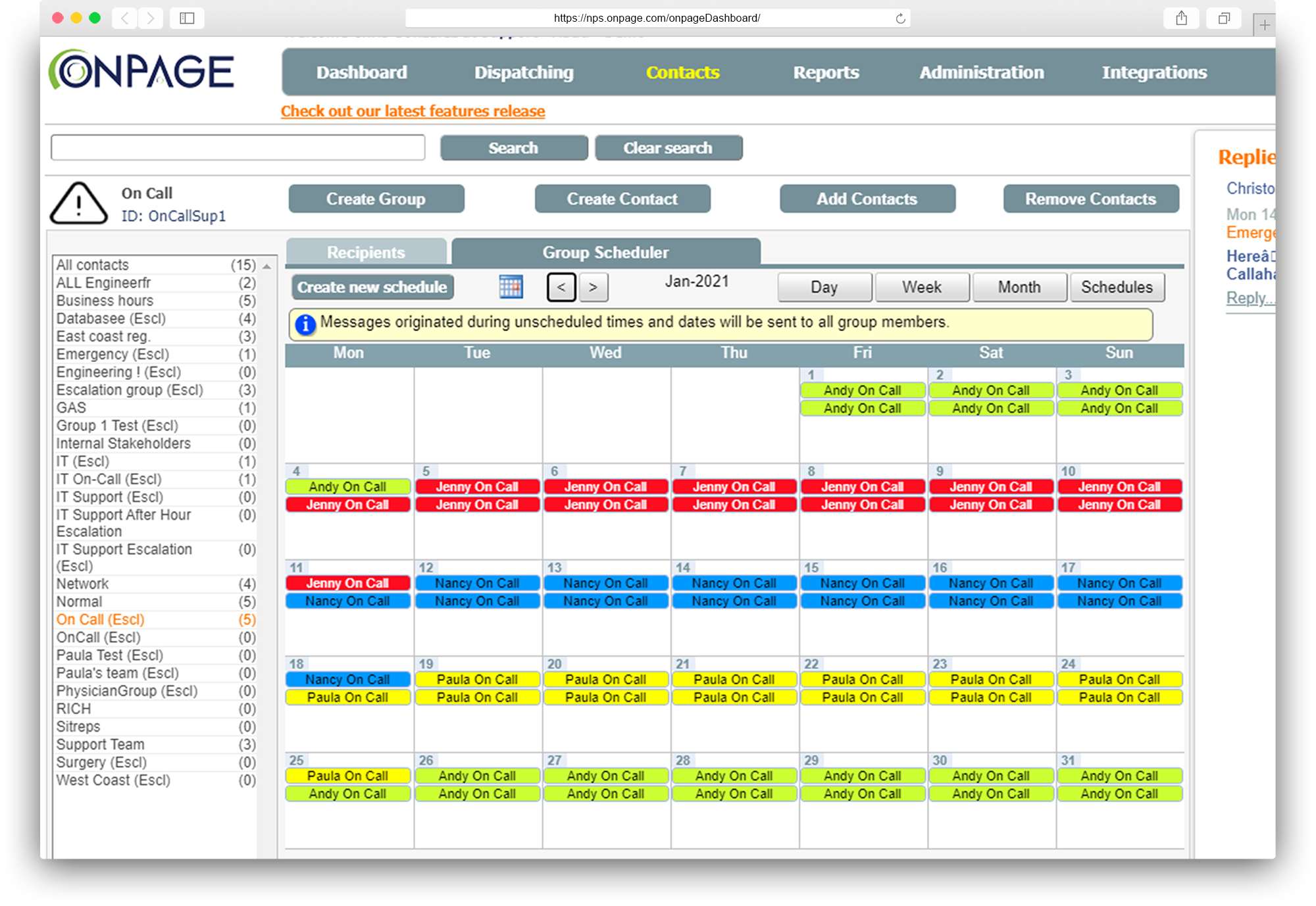 oncall schedule