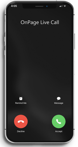 Mobile phone receiving an OnPage Live Call