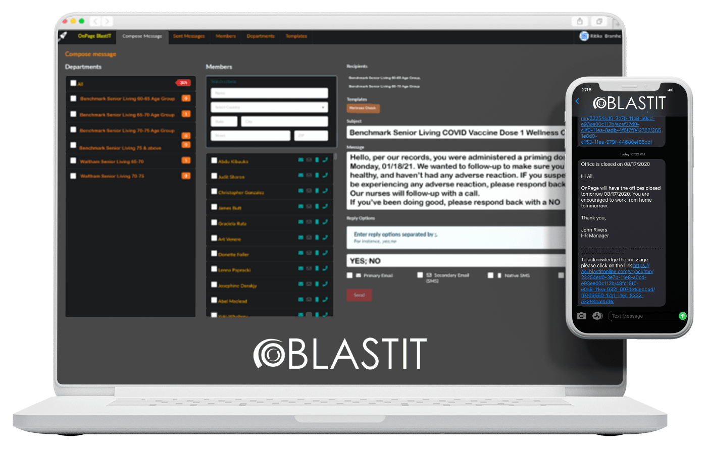 Image of OnPage BlastIT system on desktop and mobile.