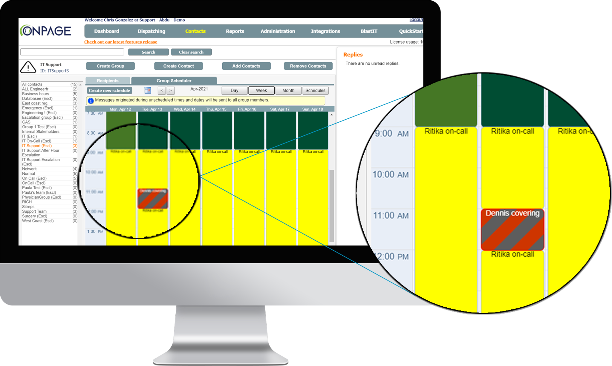 oncall schedule exception general