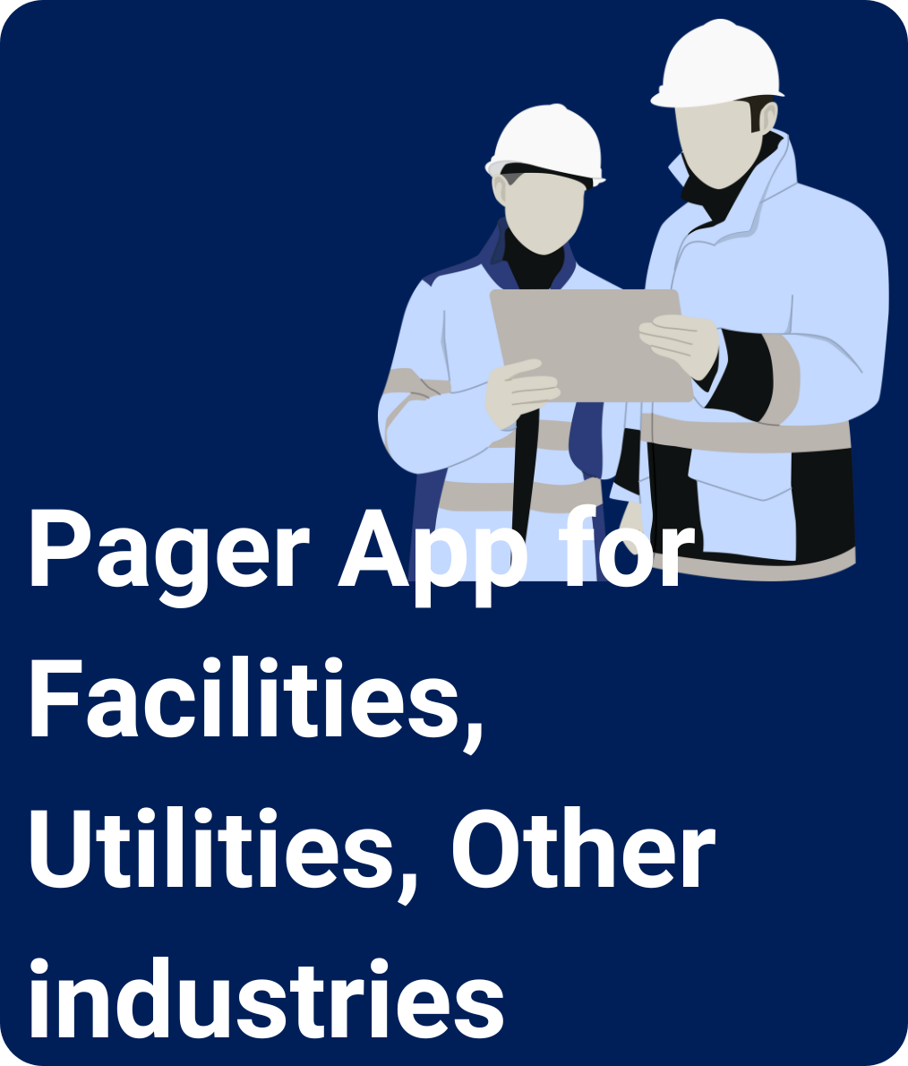 Illustration of a facilities technician receiving a critical outage notification on the smartphone pager app for fast response and public safety.