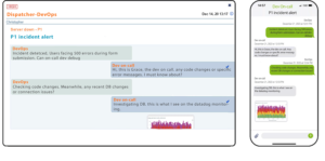side by side view of OnPage dispatcher and recipient chat on desktop and mobile