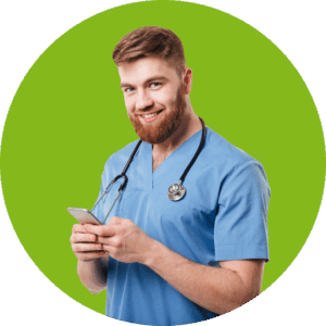 doctor using HIPAA-secure application to safely exchange patient health information (PHI)