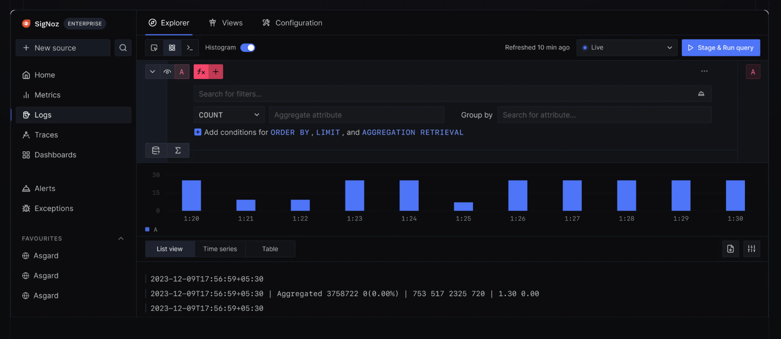 SigNoz Log Explorer