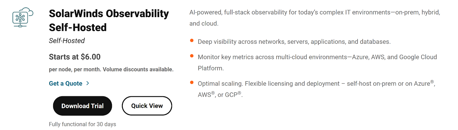 SolarWinds Observability Self-Hosted Pricing