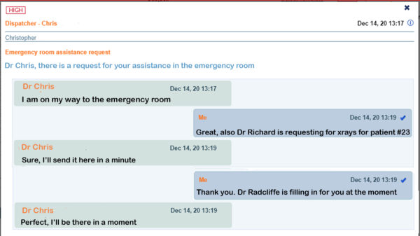 Screenshot of OnPage web app showing two-way dispatcher-to-user communications.