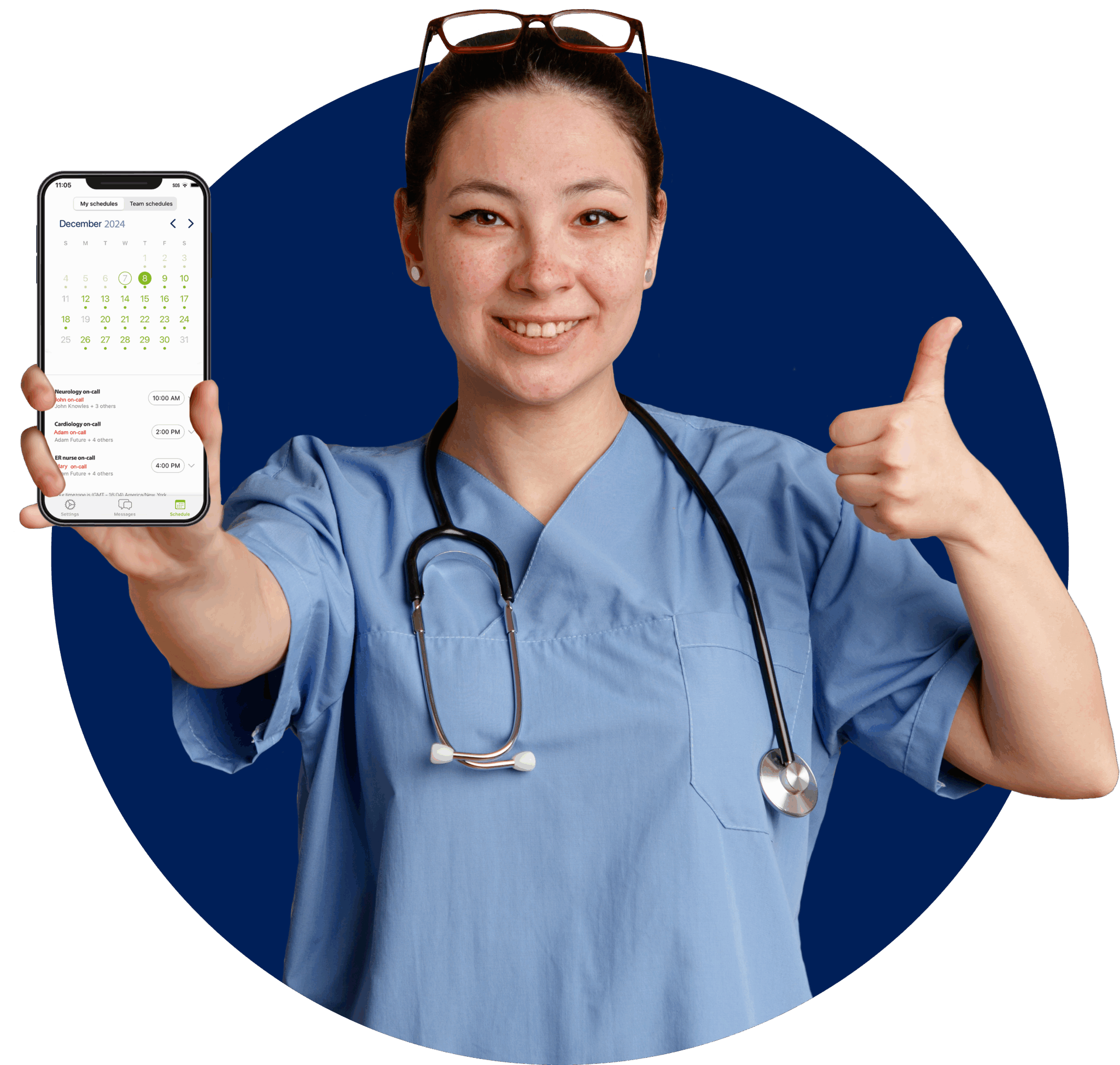 doctor holding OnPage mobile digital schedule view
