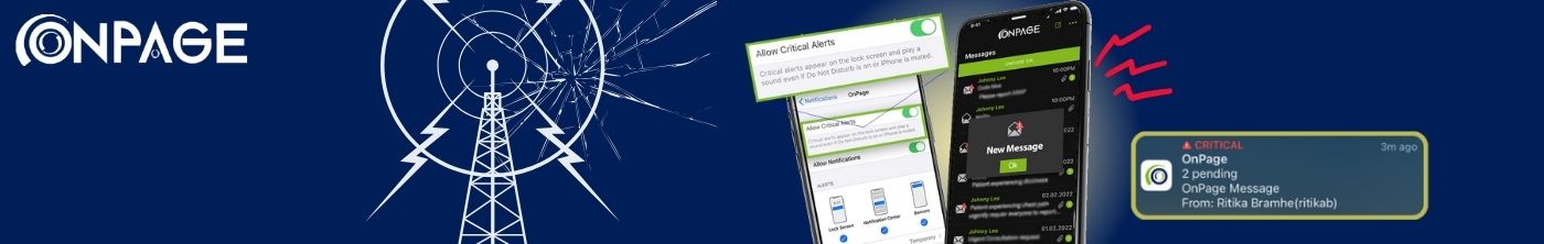 Banner image showing broken pager signal waves on the left fading into clean mobile notifications on the right, symbolizing Zetron paging replacement with OnPage